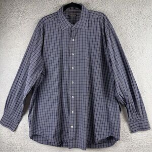 Peter Millar Shirt Mens XXL Blue Poplin Windowpane Plaid Cotton Office Cowboy